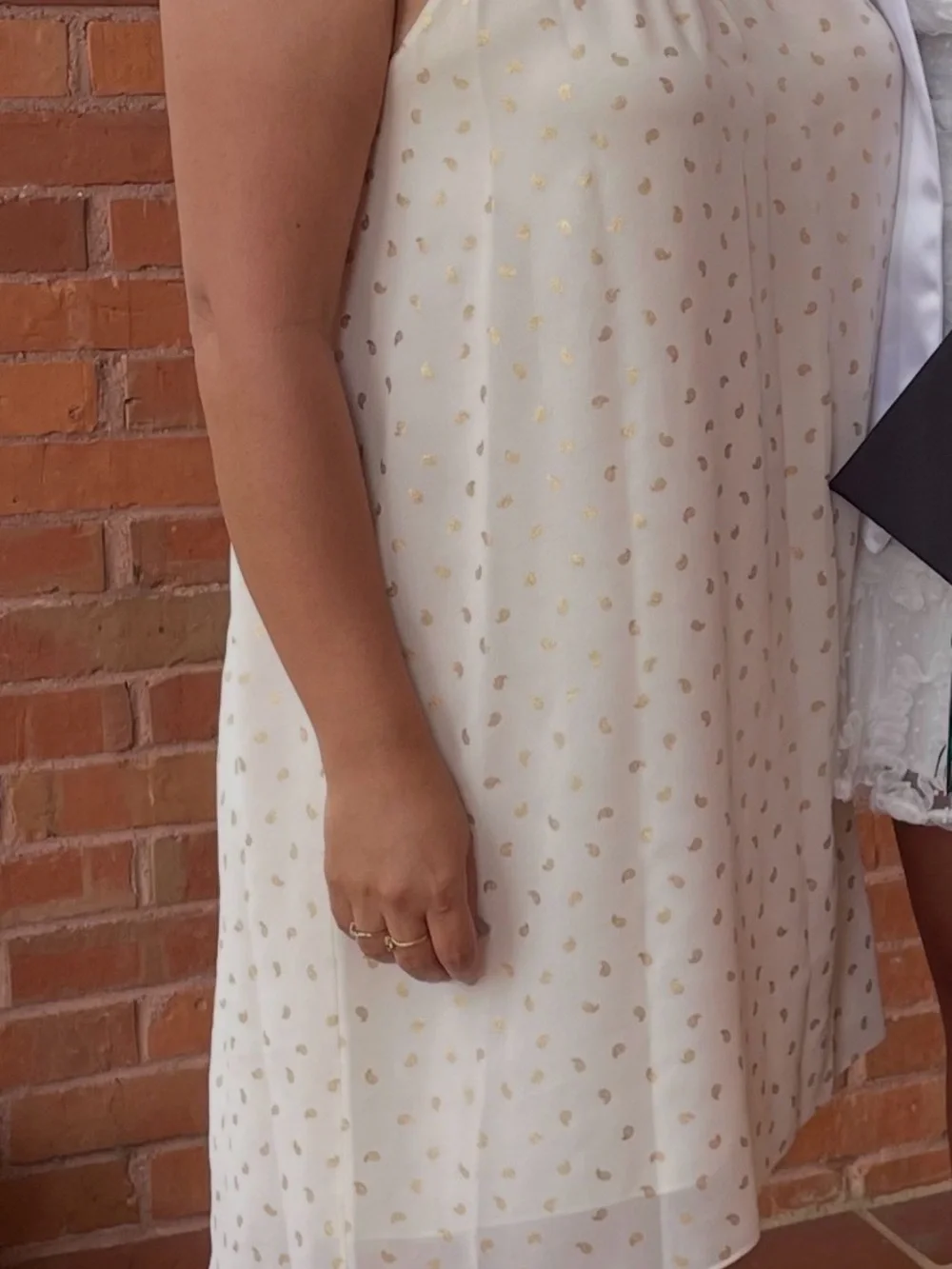 Michael Kors Cream Halter High-Low Dress with Gold Chain Straps